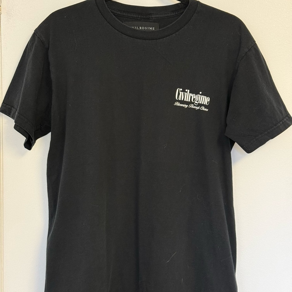 3/$18 Cilvil Regime Black Graphic T-Shirt Blooming Through Chaos Sz.M